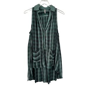 Free People Oversized Sleeveless Green Plaid Tunic Size XS